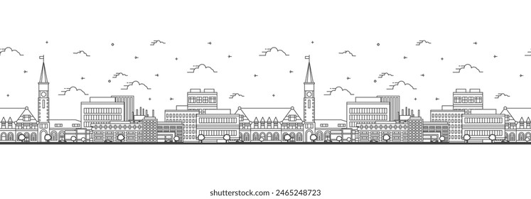 Seamless pattern with outline Cheyenne Wyoming City Skyline. Modern Buildings Isolated on White. Vector Illustration. Cheyenne USA Cityscape with Landmarks.