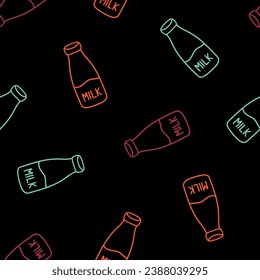 Seamless pattern with outline colorful bottles 