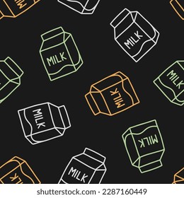 Seamless pattern with outline colorful milk box