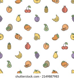 Patrón transparente de esquema colorido simple íconos de fruta minimalista para impresiones, fondos de pantalla, conceptos móviles y aplicaciones web