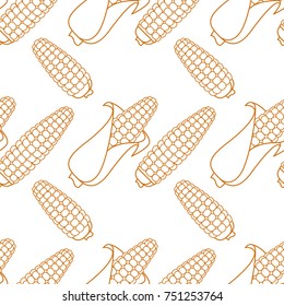 Seamless pattern with outline corn. Vector background in autumn style. Thanksgiving Holiday Texture on white.