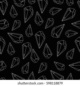 Seamless pattern outline crystal black background. Vector illustration. Wrapping paper.