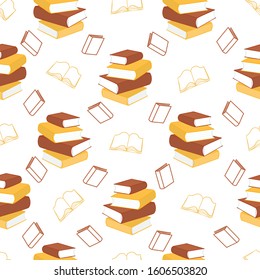 Seamless pattern with outline decorative books. Vector illustration