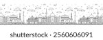 Seamless pattern with Outline Delhi India City Skyline with Historic Buildings Isolated on White. Vector Illustration. Delhi Cityscape with Landmarks.