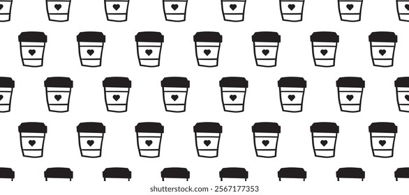 Seamless pattern. Outline design. Fast food. Coffee cup. Illustration.