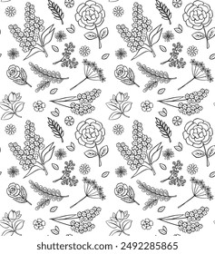 seamless pattern outline in Doodle style. flowers for a bouquet, vector illustration