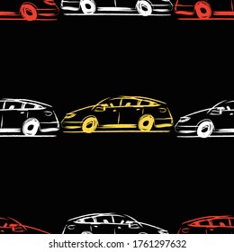 Seamless pattern from outline drawings abstract cars 