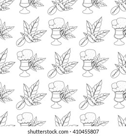 Seamless pattern with outline drawings on the iced coffee.