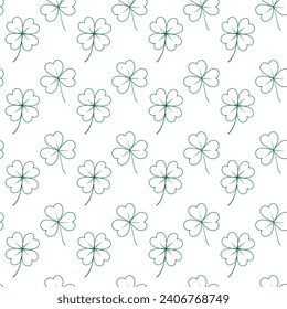 Seamless pattern of outline drawn tree and four leaf clover. Backdrop design concept for many uses