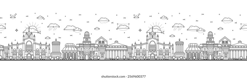 Seamless pattern with outline Edinburgh Scotland City Skyline with Modern and Historic Buildings Isolated on White. Vector Illustration. Edinburgh Cityscape with Landmarks.