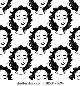 
Seamless pattern with outline fabulous avatars
girls on a white background. Profile of a young woman in front in a flat style. Joyful relaxed faces of people.
Stock vector illustration for design