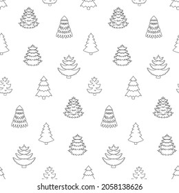 Seamless pattern outline fir tree forest