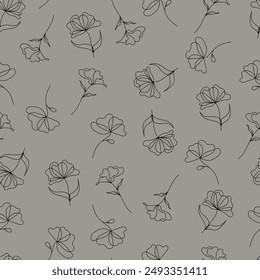 Patrón sin costuras con flor de contorno. Fondo de silueta dibujado a mano de Naturaleza. Vector de impresión de Fondo de pantalla, muestra de tela textil, cubierta.