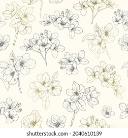 Seamless pattern with outline flowers
