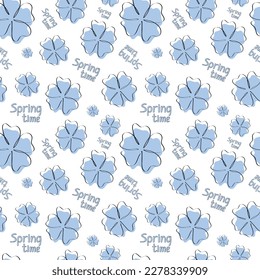 Seamless pattern from the outline flowers. Floral blue background.