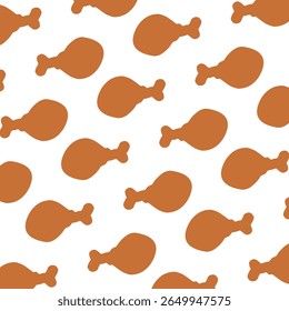 Seamless pattern of outline fried chicken drumsticks, ideal for culinary and fast-food themed designs