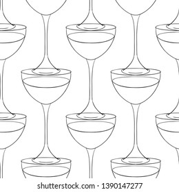 Seamless pattern of Outline glass. Hand drawn vector illustration isolated on white background