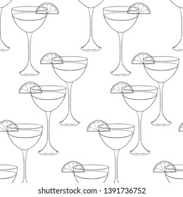 Seamless pattern of Outline glass. Hand drawn vector illustration isolated on white background