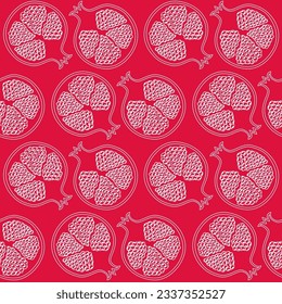 Seamless pattern with outline hand-drawn pomegranates. Decorative pomegranate vector pattern