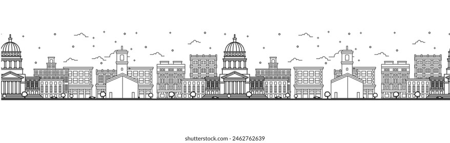 Seamless pattern with outline Havana Cuba City Skyline. Historic Buildings Isolated on White. Vector Illustration. Havana Cityscape with Landmarks.