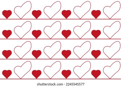 Seamless pattern with outline heart. Valentines day wrapping paper. Endless repeat hearts background on white backdrop. Valentine concept. 