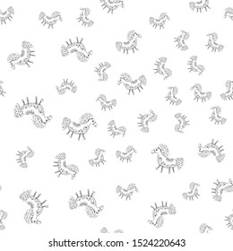 Seamless pattern of outline horse. Doodle seamless pattern of outline horse with floral elements on white background. Child illustration. Floral ornament. Vector design. Vector illustration