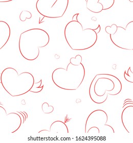 Seamless pattern with outline icon of hearts. Heart with different meaning. 