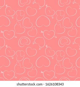 Seamless pattern with outline icon of hearts. Heart with different meaning. 