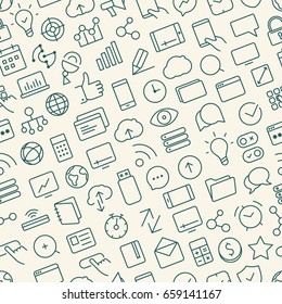 Seamless Pattern Of Outline Icons. SEO