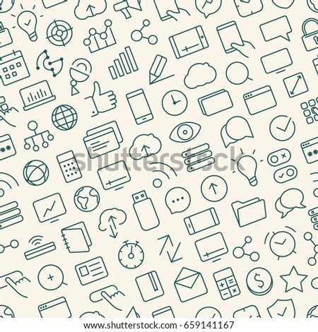 Seamless pattern of outline icons. SEO