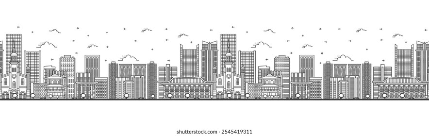 Seamless pattern with outline Incheon South Korea City Skyline with Modern Buildings Isolated on White. Vector Illustration. Incheon Cityscape with Landmarks.