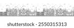 Seamless pattern with outline Istanbul Turkey City Skyline with Historic Buildings Isolated on White. Vector Illustration. Istanbul Cityscape with Landmarks.