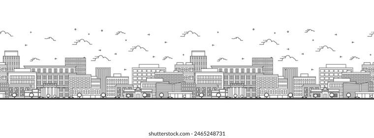 Seamless pattern with outline Juneau Alaska City Skyline. Modern Buildings Isolated on White. Vector Illustration. Juneau USA Cityscape with Landmarks.