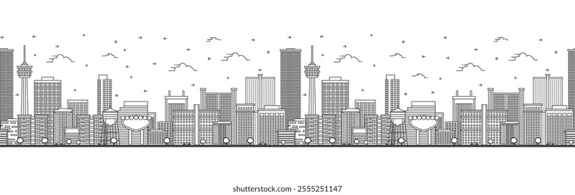 Seamless pattern with Outline Las Vegas Nevada City Skyline with Modern Buildings Isolated on White. Vector Illustration. Las Vegas USA Cityscape with Landmarks.