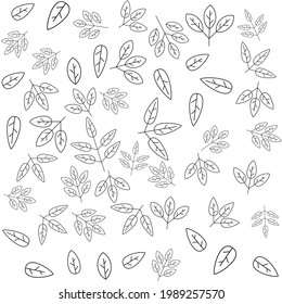 Seamless Pattern. Outline Leaves and Branches on White background