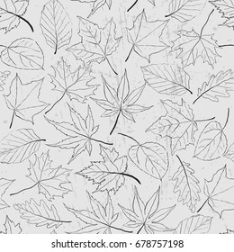 Seamless pattern and outline leaves Monochrome seasonal illustration