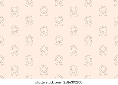 Seamless pattern with outline medals. Background with quality certificate badges, winner award, medals with ribbon, vector illustration