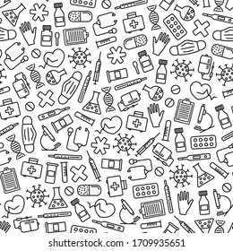 Seamless Pattern With Outline Medical Icons