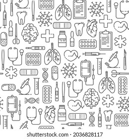 Seamless pattern with outline medical icons