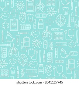 Seamless pattern with outline medical icons