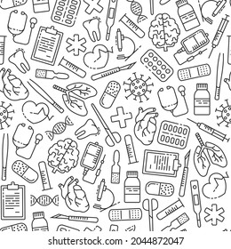 Seamless pattern with outline medical icons