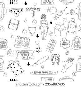 Seamless pattern outline  menstruation period woman 