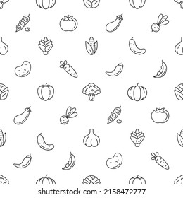 Seamless pattern with outline minimalistic vegetable icons for prints, wallpapers, mobile concepts and web apps. Black and white background