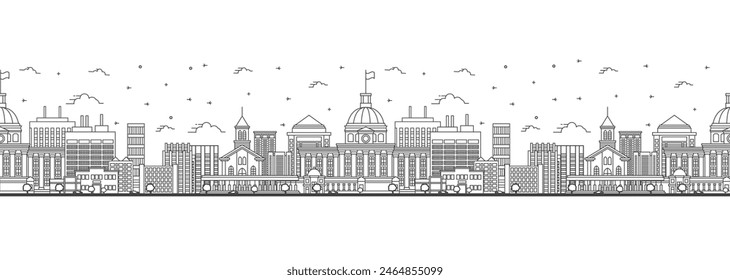 Seamless pattern with outline Montgomery Alabama City Skyline. Modern Buildings Isolated on White. Vector Illustration. Montgomery USA Cityscape with Landmarks.