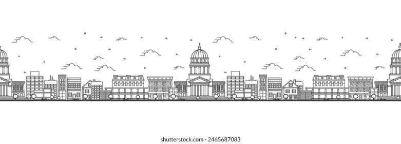 Seamless pattern with outline Montpelier Vermont City Skyline. Modern Buildings Isolated on White. Vector Illustration. Montpelier USA Cityscape with Landmarks.