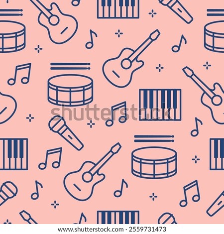 Seamless pattern with outline music instruments. Background for banner, poster, flyer, print. Vector illustration