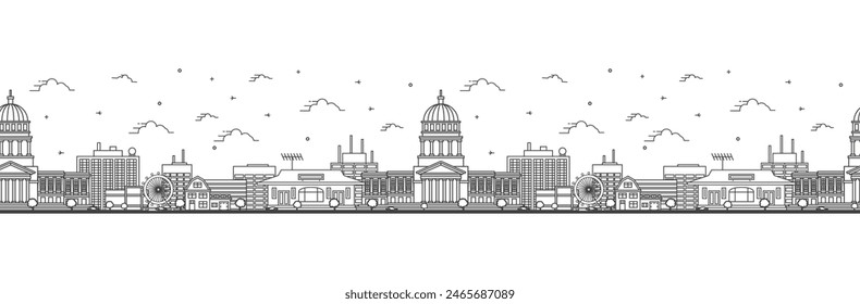 Seamless pattern with outline Olympia Washington City Skyline. Modern Buildings Isolated on White. Vector Illustration. Olympia USA Cityscape with Landmarks.