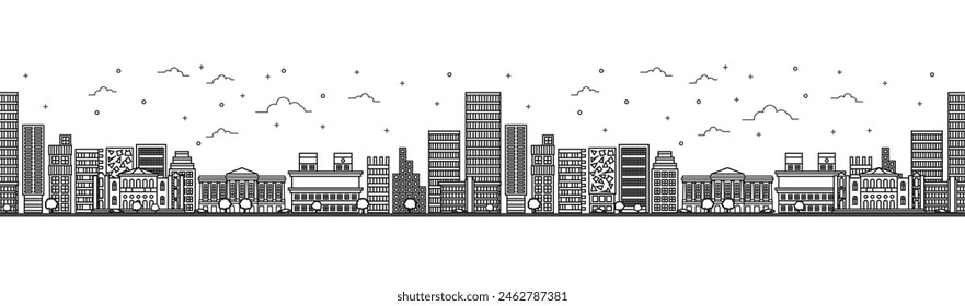 Nahtloses Muster mit Umriss Oslo Norwegen Stadt Skyline. Moderne Gebäude isoliert auf weiß. Vektorillustration. Oslo Stadtbild mit Wahrzeichen.