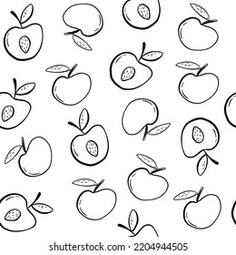 Seamless pattern with outline peaches or apricot. Hand drawn black and white food illustration. Ideal for fabric, textile, prints, scrapbooking, wrapping paper, invitation and party decoration