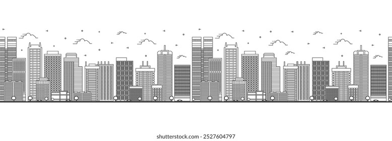 Padrão contínuo com contorno Perth Australia City Skyline com edifícios modernos isolados em branco. Ilustração de vetor. Paisagem da cidade de Perth com marcos.